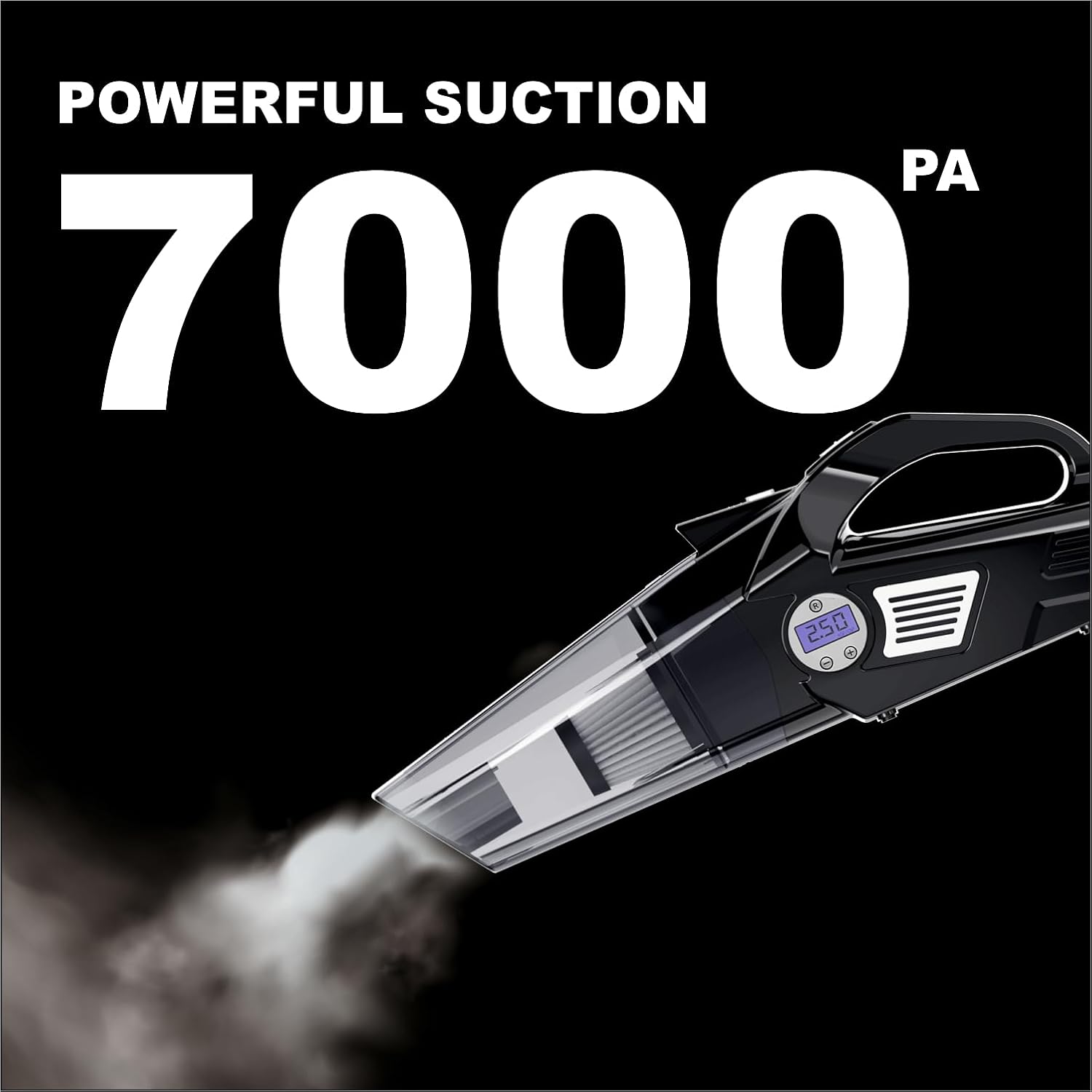4 in1 Car Vacuum Cleaner with Tyre Inflator DC12V High Power 7000PA Handheld Car Vacuum LED Light, 4.2M Power Cord, for Wet/Dry Use, Black (TWOWAY) - Image 4